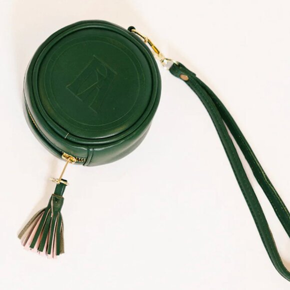 Fore All Tulee Mini Bag Green Leather Clip Tassel Round Wristlet Bag Charm Golf - Picture 6 of 7